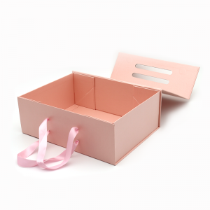 Brugerdefineret logo trykt foldet papir flad pakke kosmetisk gaveemballage rosa magnetiske kasser med håndtag