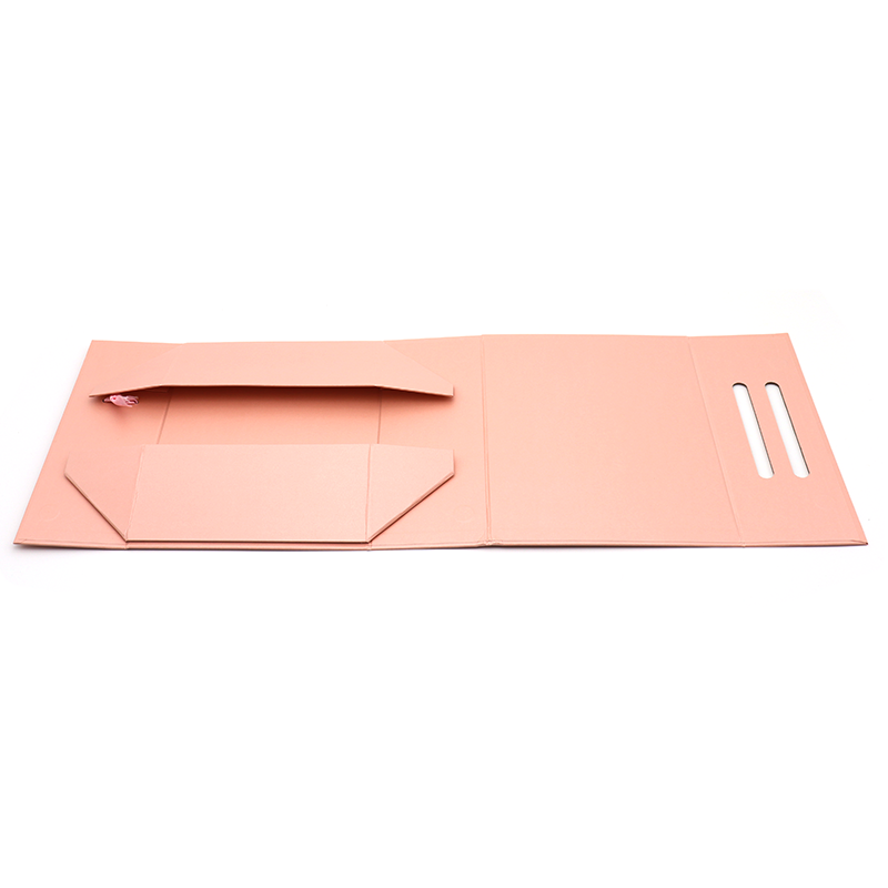 Brugerdefineret logo trykt foldet papir flad pakke kosmetisk gaveemballage rosa magnetiske kasser med håndtag