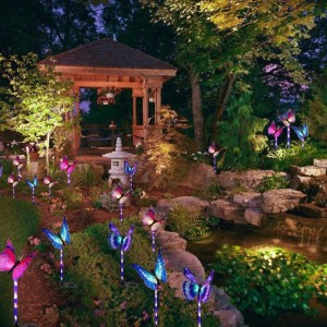 Flerfarve Ændring LED Garden Solar Lights Fiber Optic Butterfly Dekorative Lights Garden Solar Stake Lights