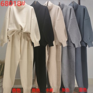 Casual Fashion Trend Alsidig Strik High Neck Two-Piece Suit 68018#