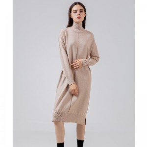 Fashion Trend Fritid Joker Basic Strik Kjole Med High Neck 68033#