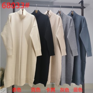 Fashion Trend Fritid Joker Basic Strik Kjole Med High Neck 68033#