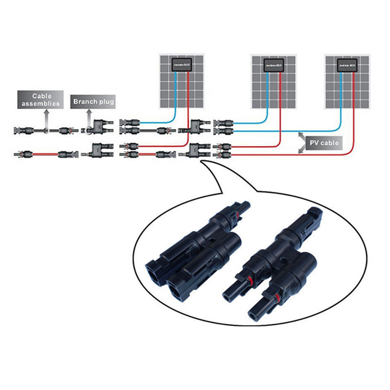 2 til1 Solar Connector Multiple T Branch Photovoltaic Connector til Solar Panel Connection Mand og Female Connector