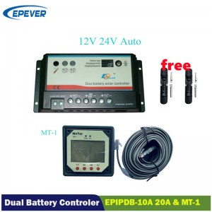 Epever Dual Battery Solar Charge Controller 10A20A Duo-Batteri Regulator med fjernbetjening LCD MT-1 EPSOLAR EPIPDB-COM