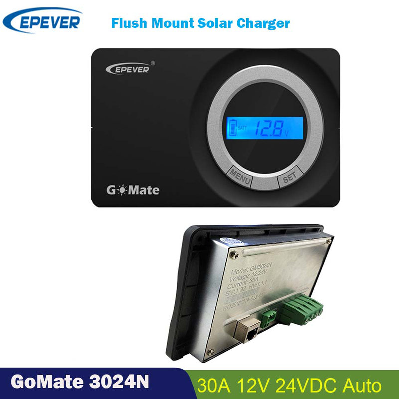 Epever 30A Solar Charge Controller Batteri Regulator 12V 24V LCD Display Flush Mount automatisk til Camping Car RV fartøj