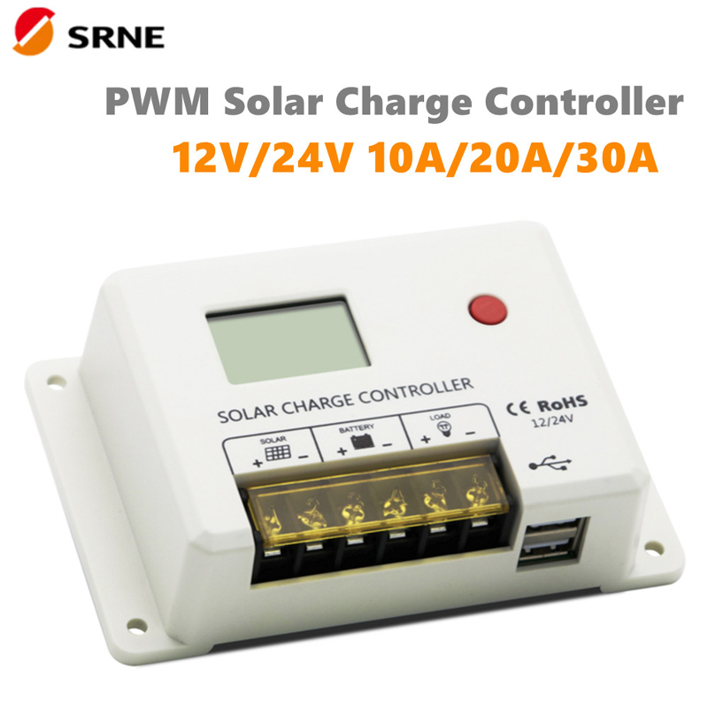 NY SRNE PWM 10A 20A 30A Solar Charge Controller 12V 24V Auto LCD Display Dual USB 5V/2A port til blybatteri lithium batteri