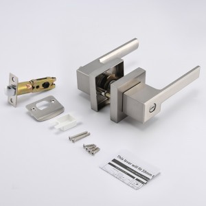 S7809 Contemporary Square Privacy Door Lever til soveværelse eller badeværelse,nøglefri låsedørknapper indstillet i satinnikkel
