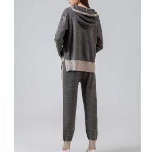 Moderigtigt Casual Sports Style Strik Sweater Two Piece Hoodie Set 69053#