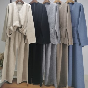 Fashionable Casual Simple Wool Sweater Two Piece Small Cardigan Set 69059#