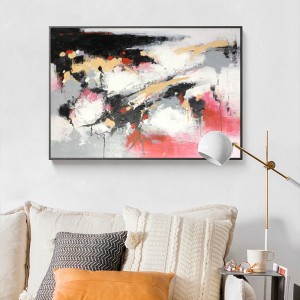 Hot Sale Stor størrelse Pink og sort Håndmalet på Canvas Acrylic Maleri Wall Decor Abstrakt Artwork Olie til stue