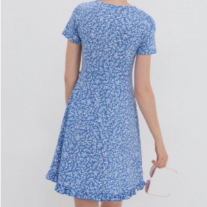 Mini Længde Wrap Around Neckline Short Sleeve Floral Dress