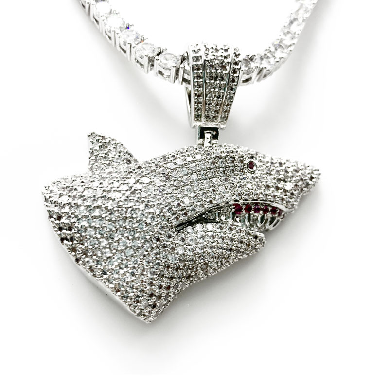 Hot selling fashion luksus smykker diamant haj hip hop halskæde