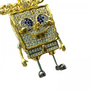 Fashion Cartoon SpongeBob SquarePants indlagt Zircon Pendant Hip Hop Street Trend Halskæde