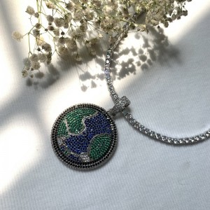 New Full Zircon Diamond Roterbar Earth Pendant Indian Long Cellphone Rem Halskæde