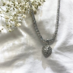 Real forgyldt Personlig Hip Hop Copper Lion Head Pendant med Cuban Chain Halskæde (Lille)