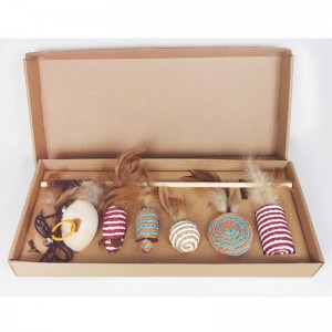 Pet træ stang fjer sjov kat stick kombination cat legetøj sæt boks syv piece mus sisal bold sjovt kat artefakt