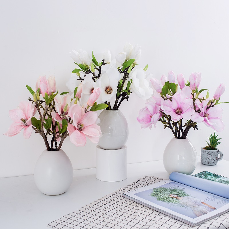 Hot Sale Single Branch Artificial Silk Flower Artificial Magnolia Flower til Bryllup Bord Dekorer