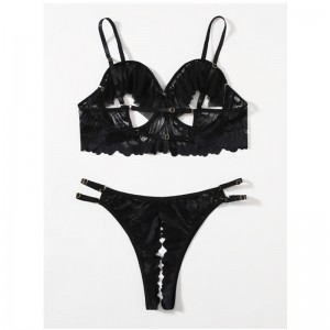 Ny Hot Fashion Sort Hollow Out Lace Mesh Kvinder Mini Kjole Sexy Lingeri