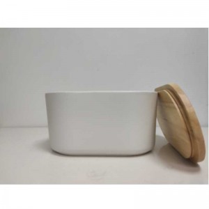 Engros lang med træ låg keramisk stentøj opbevaringsbrød boks