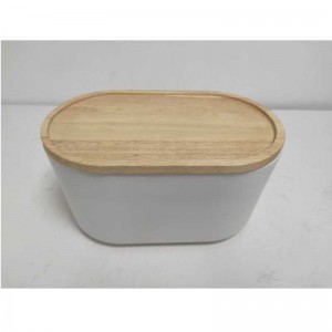 Engros lang med træ låg keramisk stentøj opbevaringsbrød boks