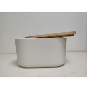 Engros lang med træ låg keramisk stentøj opbevaringsbrød boks