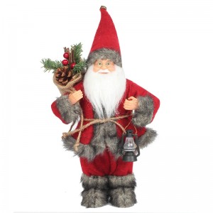 14inch stående rød santa claus ornament dekoration figur med olie lampe og fyrkegle i taske juleferiefestival