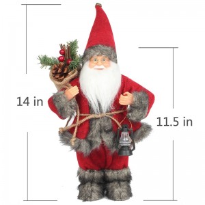 14inch stående rød santa claus ornament dekoration figur med olie lampe og fyrkegle i taske juleferiefestival