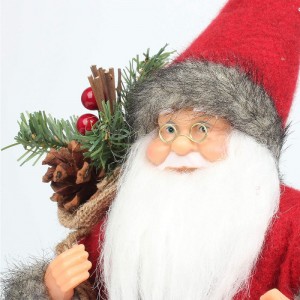 14inch stående rød santa claus ornament dekoration figur med olie lampe og fyrkegle i taske juleferiefestival