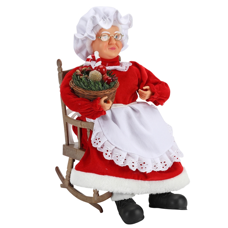 45cm animerede santa kvinder sidder på stol elektrisk musik flytter jul dekoration figurine dukke stof ferie festival