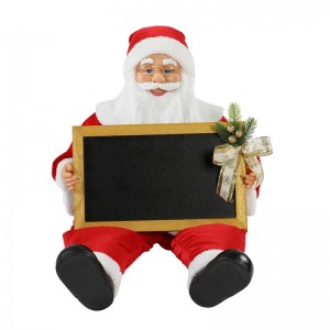60/80cm jul siddende santa claus med blackboad ferie musikalsk ornament dekoration figurin samling traditionelle xmas