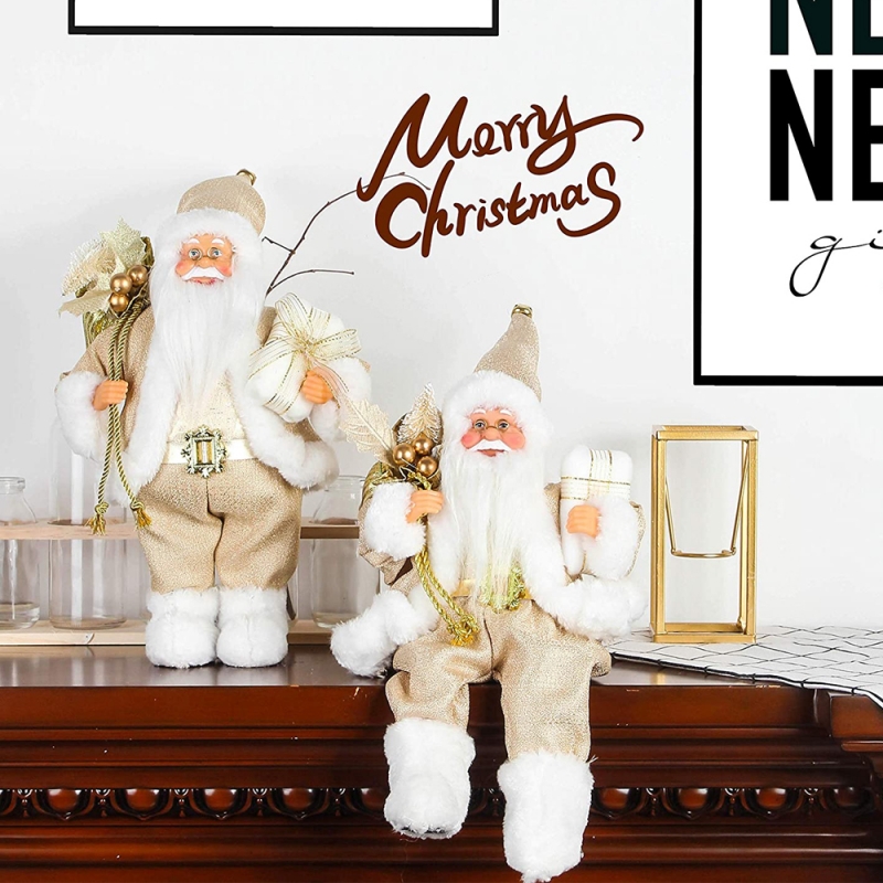 12inch Sitting Golden Santa Claus Figurine med gavepose blade og boks iført hvide sko Julferien dekoration