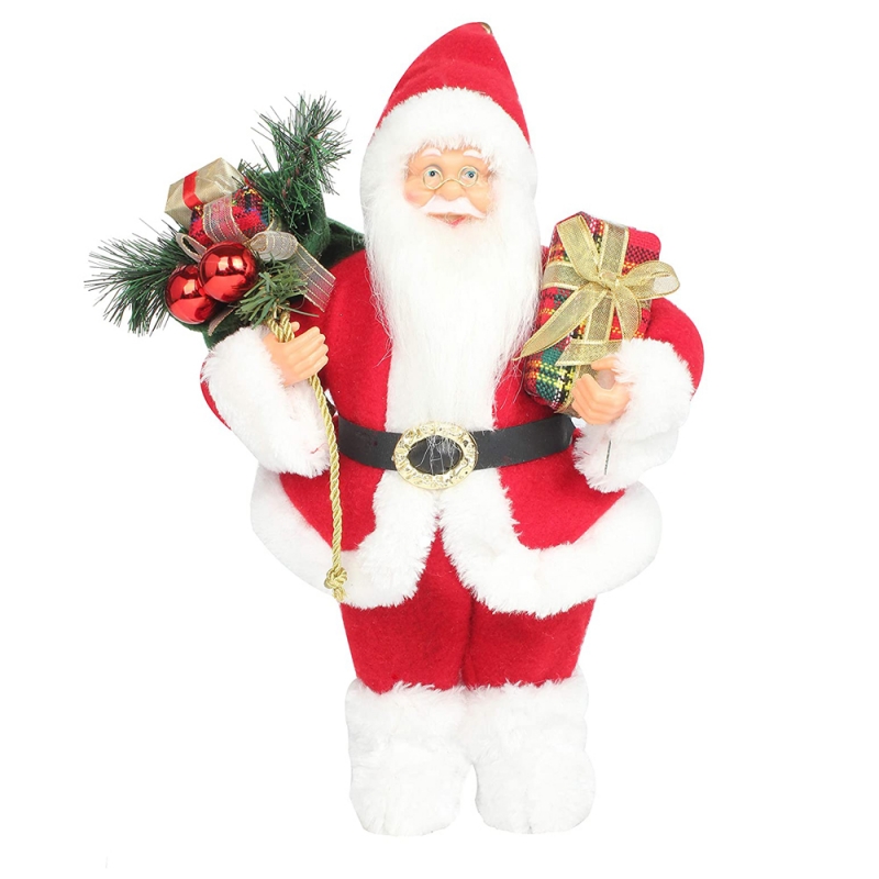 14inch stående rød jul julemanden figur med gaveæske Pinenål plast traditionelle ornament ferie dekoration