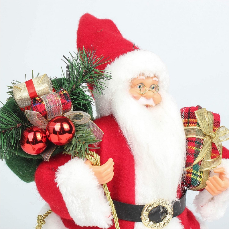 14inch stående rød jul julemanden figur med gaveæske Pinenål plast traditionelle ornament ferie dekoration
