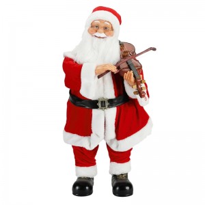 80cm Animeret julelys Musical Santa Claus med Fiddle Ornament Dekoration Traditionel Holiday Figur Collection