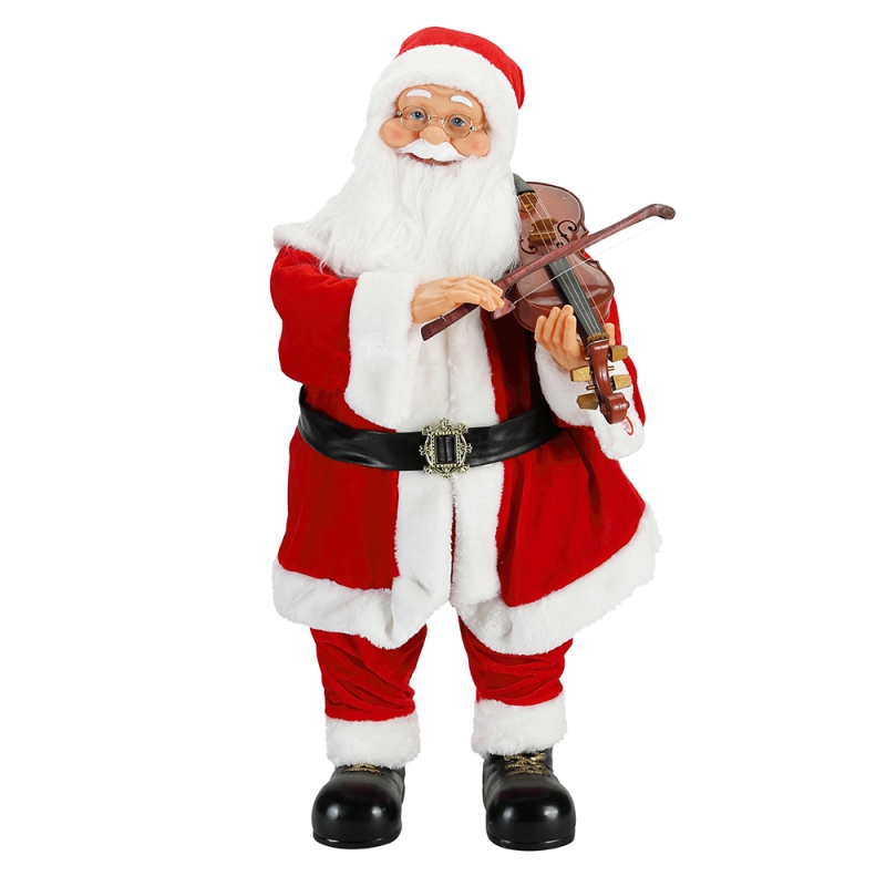 80cm Animeret julelys Musical Santa Claus med Fiddle Ornament Dekoration Traditionel Holiday Figur Collection
