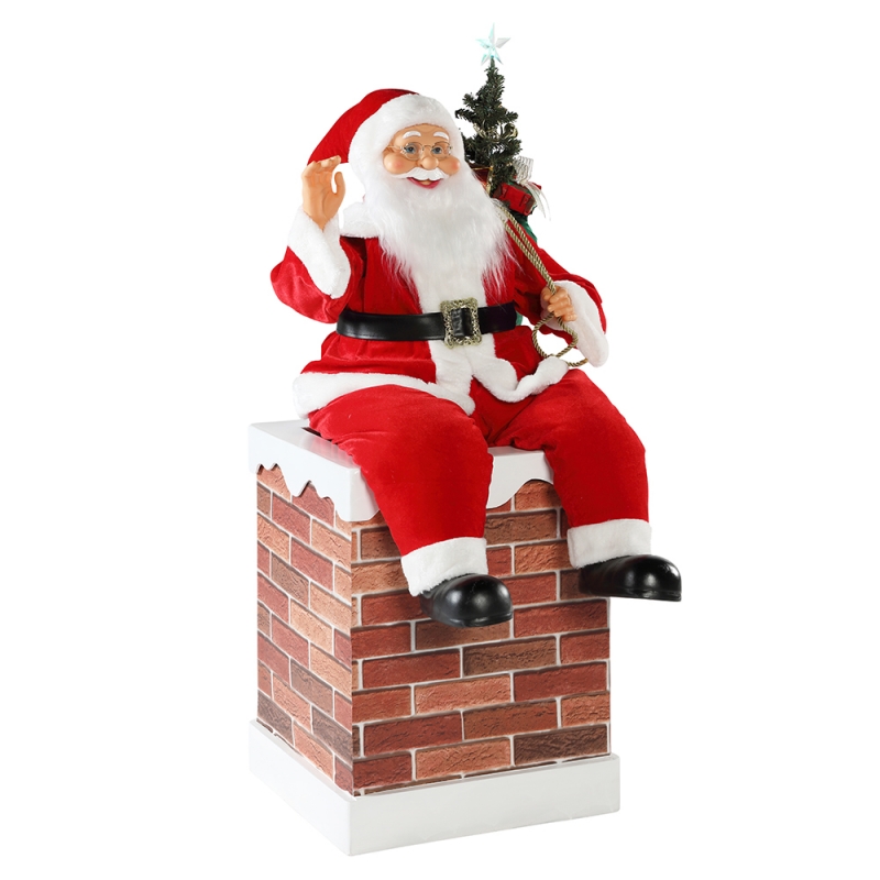 60/100cm Christmas Chimney Animated Santa Claus With Lighting Musical Ornament Dekoration Figur Collection Holiday K/D