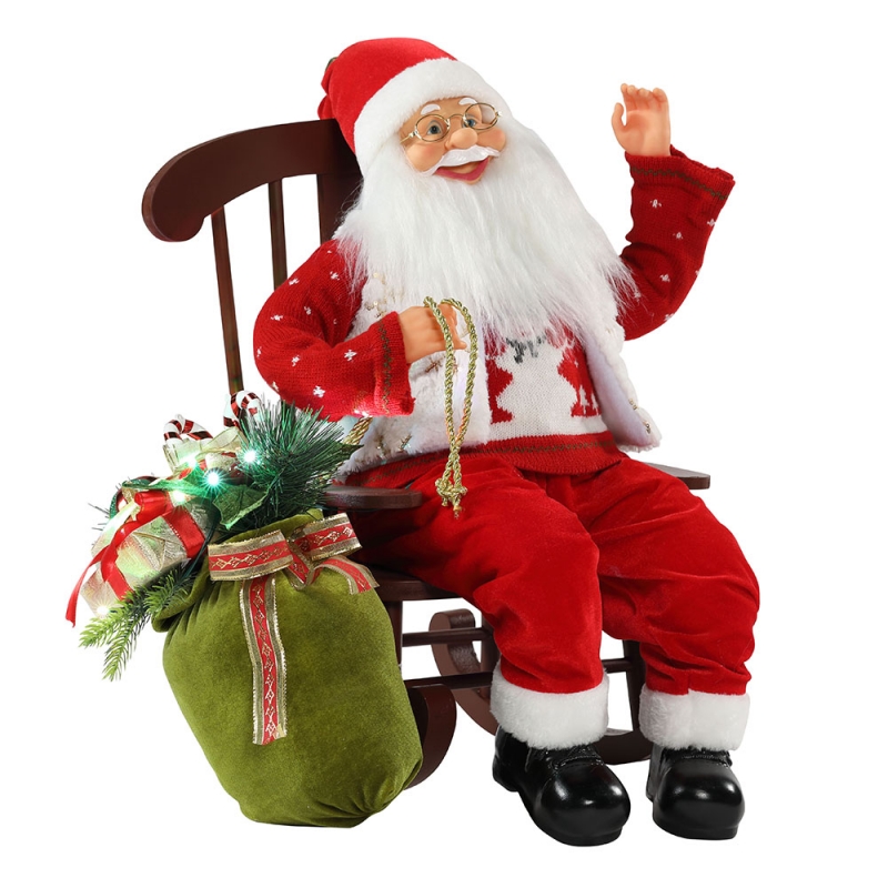 55cm stol Animeret santa claus med lys jul ornament figurine dekoration xmas dukker ferie samling hjem gaver