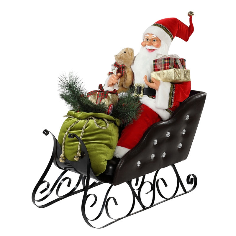 80cm Sitting Sleigh Santa Claus med Belysning Ornament Christmas DecorationTraditional Holiday Figur Collection