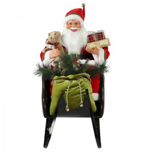 80cm Sitting Sleigh Santa Claus med Belysning Ornament Christmas DecorationTraditional Holiday Figur Collection