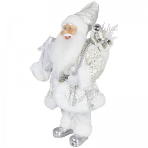 Ædle 45cm juledekoration stående santa claus i sølv xmas træ ornamenter forsyninger traditionelle ferie figurine
