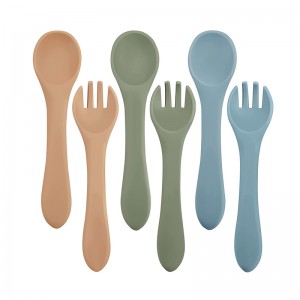 Silikone ske og gaffel til bady fodring, første fase baby spidser skeer
