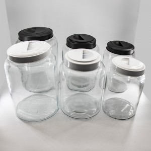 Engros Glas Mad Storage Canister Jars Set med Metal Lids til Køkken