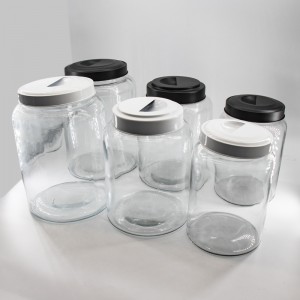 Engros Glas Mad Storage Canister Jars Set med Metal Lids til Køkken