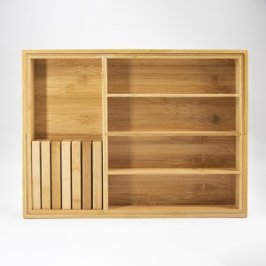 Naturlig bambus udvidelig bestik kniv skuffe opbevaring sæt