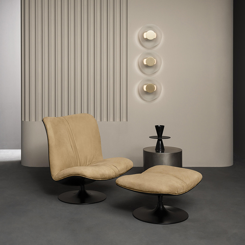Italiensk Minimalistisk Luksus Designer Fiberglass Moderne Ægte Læder Lounge Swivel Accent Stol til stue