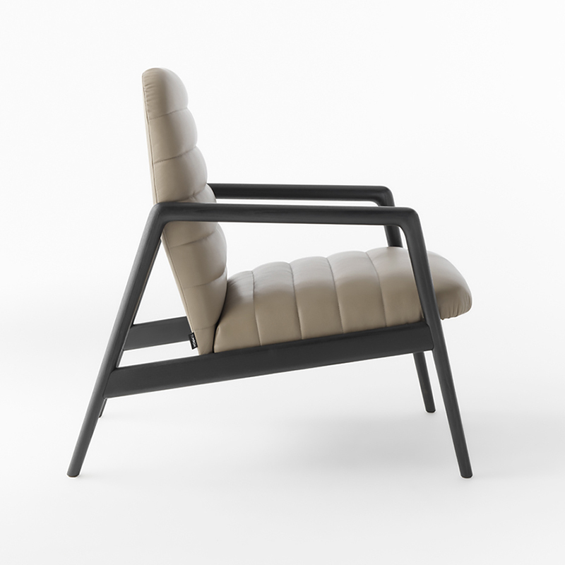 Italiensk minimalistisk design Træ lounge stol enkelt sofa læder arm stole stue