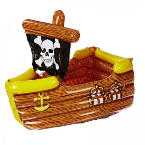 Oppustelig PVC Brun og Gul Piratskib med Crossbone Flag, Dekorative Party Drikke Cooler Toy