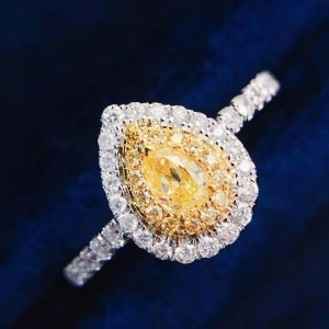 18K Solid Gold 0.65ct Vand Drop Gul Diamond Stone 1.9G Forlovelsesring til pige