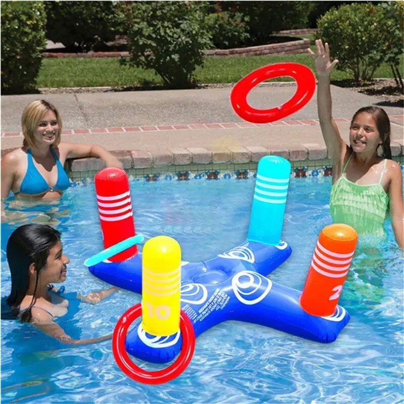 Flydende svømmende ring kast vandlegetøj sæt, oppusteligt ringkast spil, børn voksen indendørs udendørs spilfest