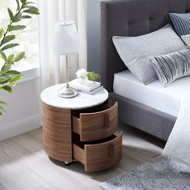 Moderne luksus marmornatborde med 2-skuffer rundtnatbord til soveværelse